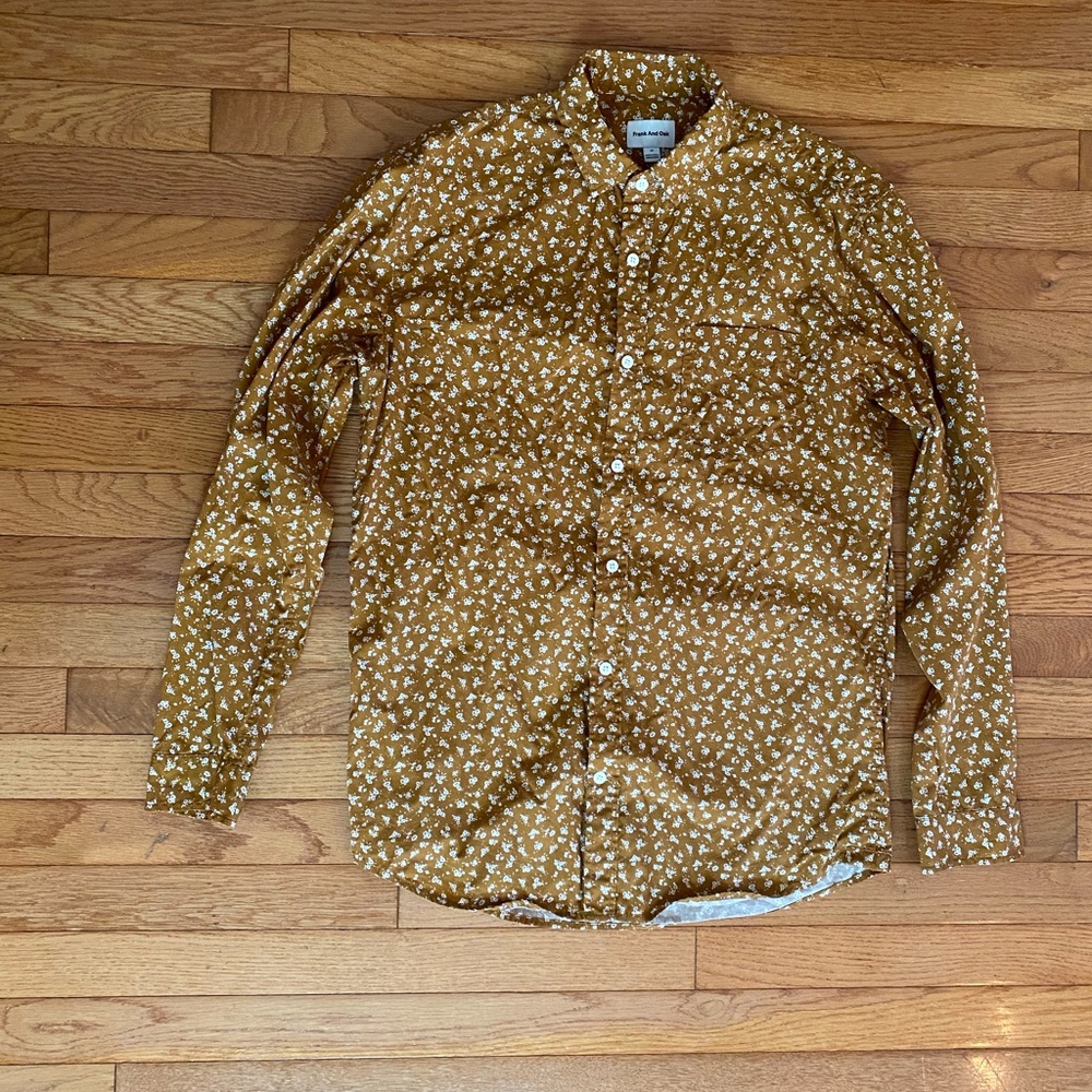 Frank & Oak Tan Floral Button Down Shirt